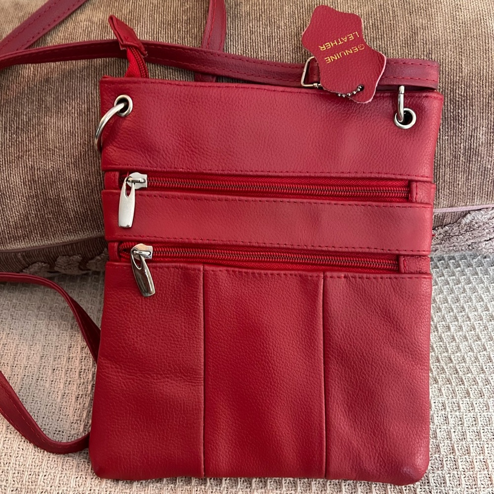 New Genuine Leather Red Crossbody Purse